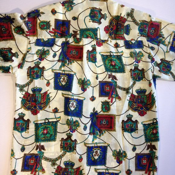 Womens Blouse Shirt La Chine Classic Galinda Wang Heraldic Print Crests size 12 - Picture 5 of 6